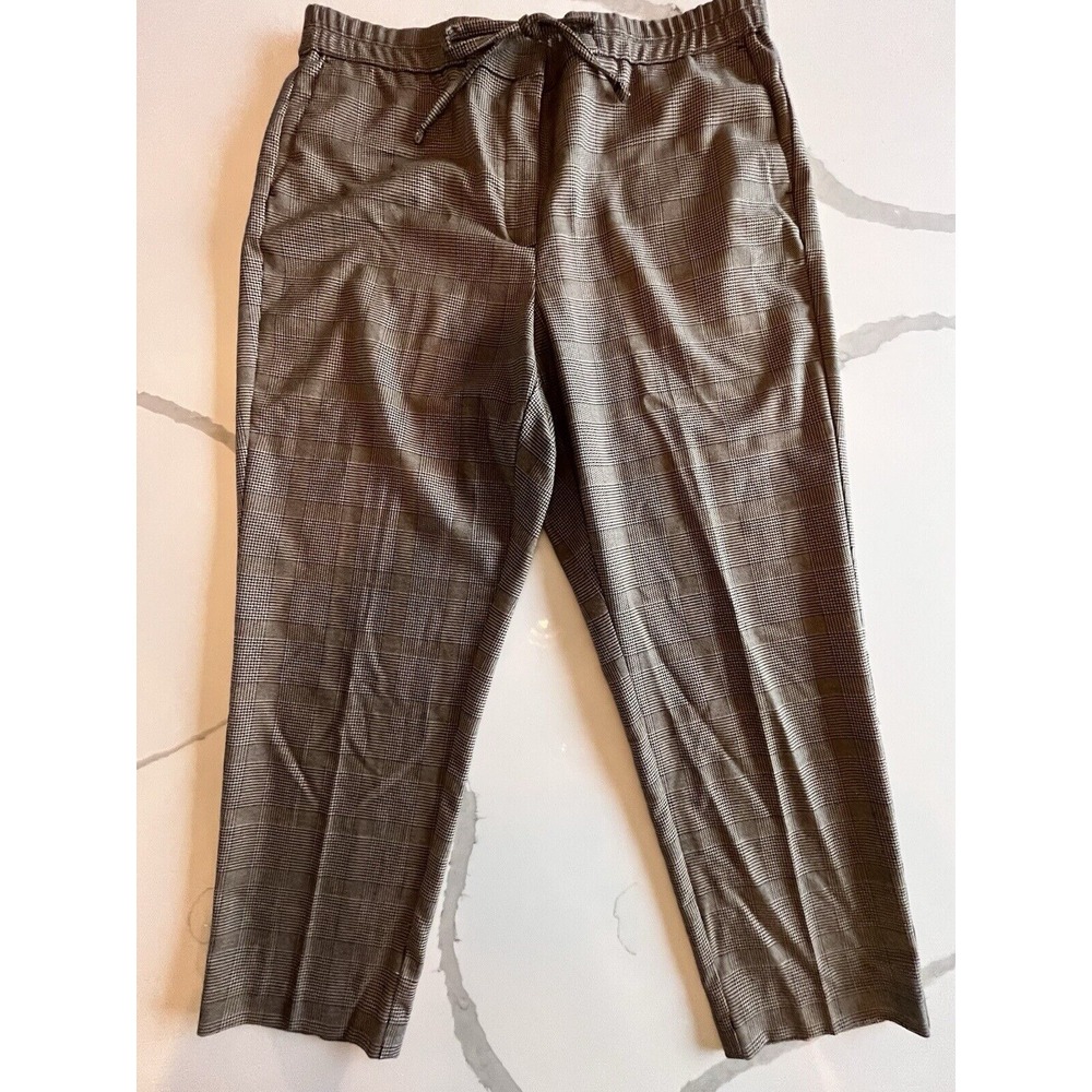J Jill Tan Black Houndstooth‎ Check Pants Med Petite Trouser Elastic Drawstring